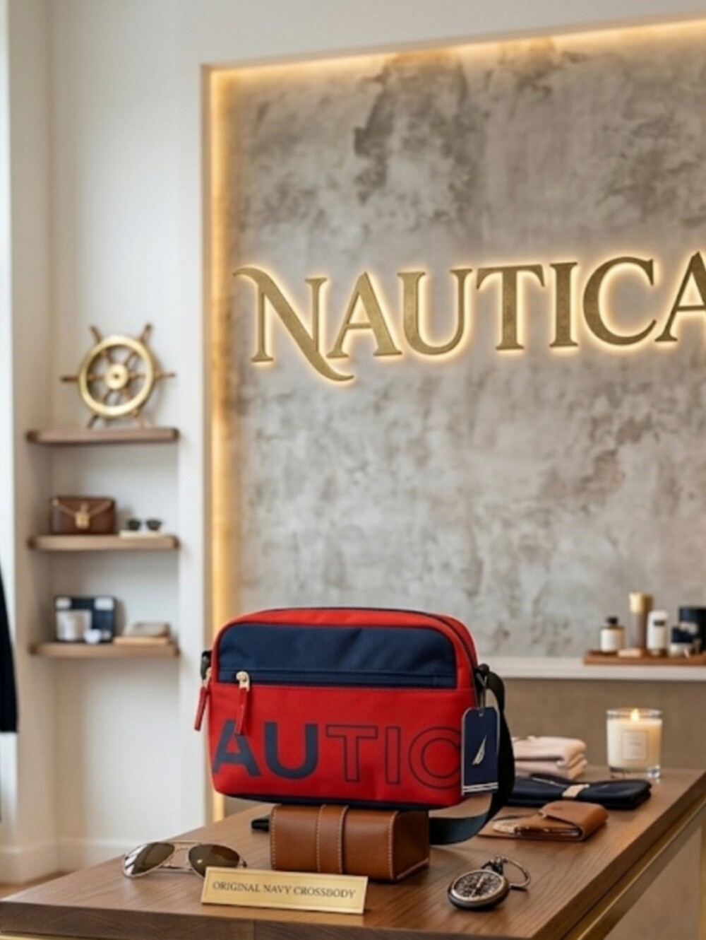 NWT Nautica Red Navy Crossbody Bag Lightweight Unisex Adjustable